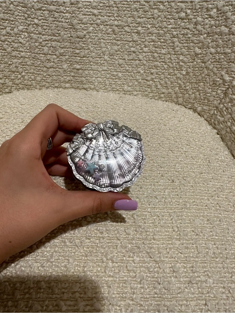 Silver Shell Trinket Box with Bow Accent - Silver